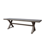 Modern aluminum outdoor dining bench with X base in dark gray by Noble House, showing sleek design and sturdy construction.