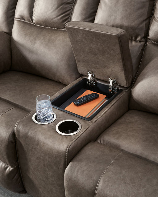 Lowilla - Double Reclining Loveseat With Console - Driftwood - R&R Furniture Gallery (Fountain Valley, CA)