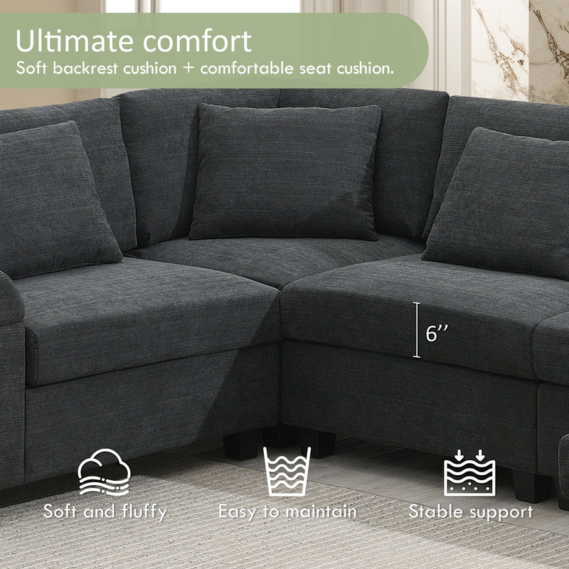 U Shaped Sectional Sofa 6 Seat Couch Set With Oversized Ottoman, Hidden Armrest Storage And Cup Holders USB Charging Ports Wide Seat Sofa - R&R Furniture Gallery (Fountain Valley, CA)
