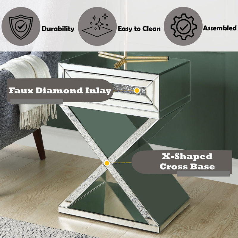 Noralie - Accent Table, X-Shaped Base - Mirrored & Faux Diamonds - R&R Furniture Gallery (Fountain Valley, CA)