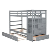 DreamHaus bunk bed with staircase and trundle, featuring a sturdy frame, ladder, and space-saving design for kids' bedroom.