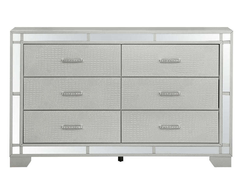 Glory Furniture Madison silver champagne dresser with sleek modern design and multiple drawers for stylish storage.