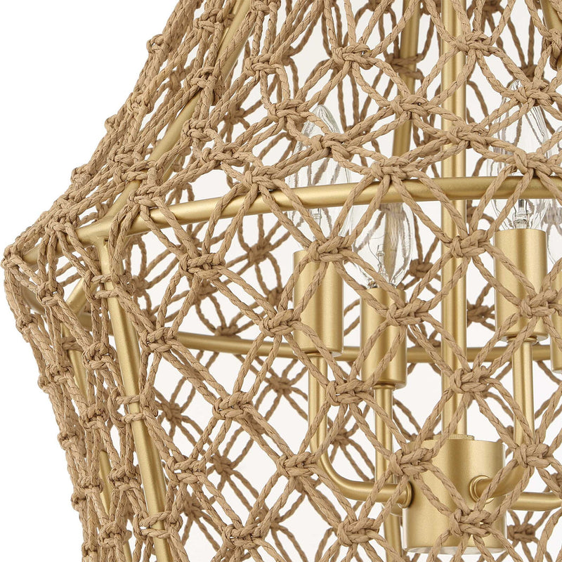 Macrame - 4 Light Rope Pendant - Light Brown
