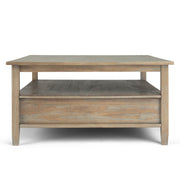 Handcrafted Warm Shaker coffee table by Simpli-Home featuring a smooth wooden surface and sturdy legs for modern living rooms.