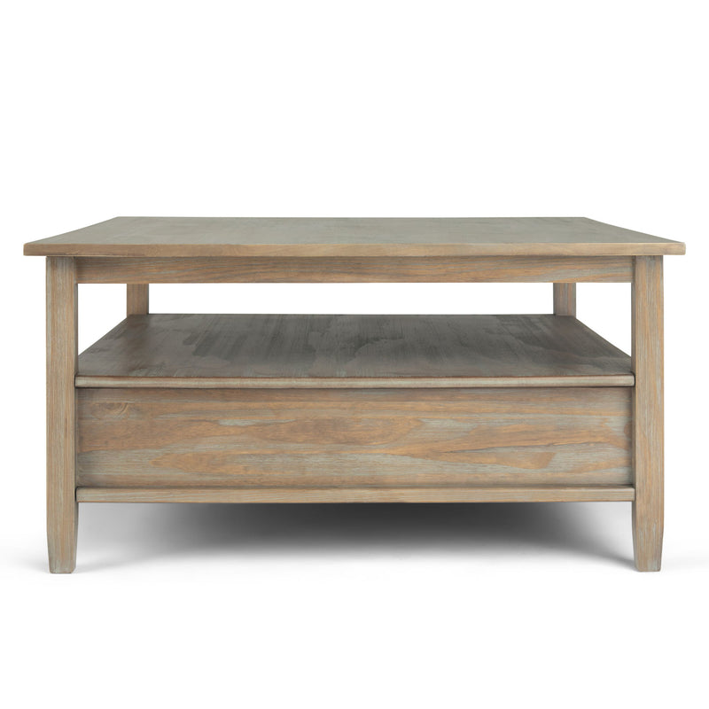 Handcrafted Warm Shaker coffee table by Simpli-Home featuring a smooth wooden surface and sturdy legs for modern living rooms.