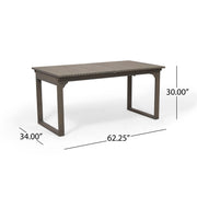 Outdoor expandable acacia wood dining table with U-shaped legs by Noble House, showing the natural wood grain and adjustable length.