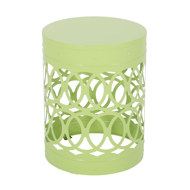 Modern outdoor metal end table by Noble House with a sleek design, featuring a sturdy frame and spacious tabletop.