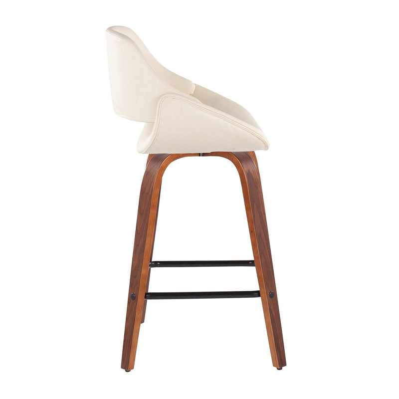 Lumi Source Fabrico mid-century modern counter stool set of 2 with wooden legs and upholstered seats, stylish and comfortable for kitchen or bar.