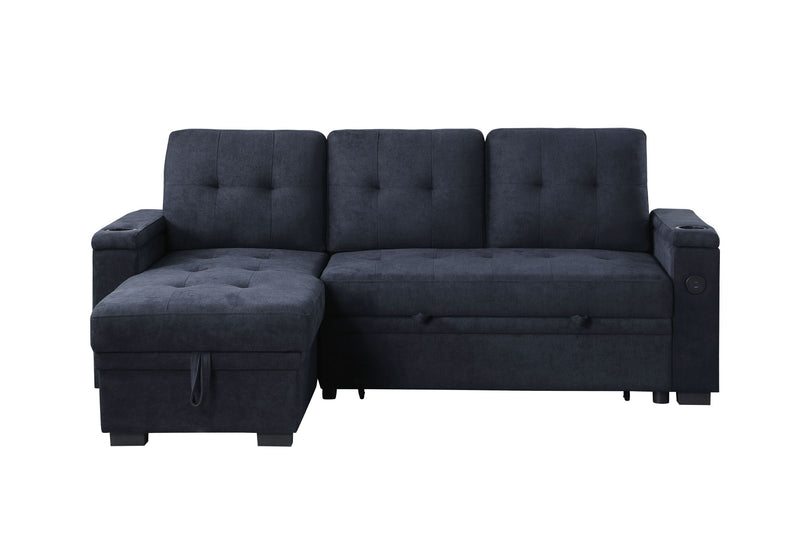 Ashlyn II - 84"W Woven Fabric Reversible Sleeper Sectional Sofa with Storage Chaise - R&R Furniture Gallery (Fountain Valley, CA)