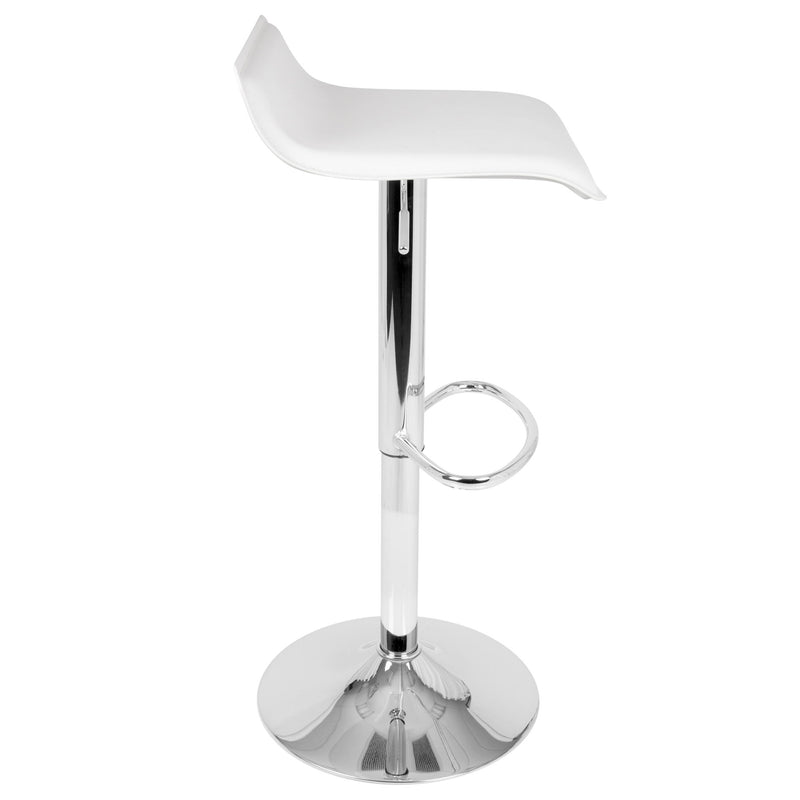 Set of two Lumi Source Ale contemporary adjustable barstools with sleek design and cushioned seats, perfect for modern kitchen or bar area.