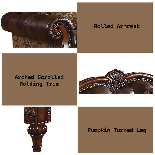 Dreena - Sofa With 5 Pillows - Two Tone Brown Synthetic Leather & Chenille Cherry - R&R Furniture Gallery (Fountain Valley, CA)