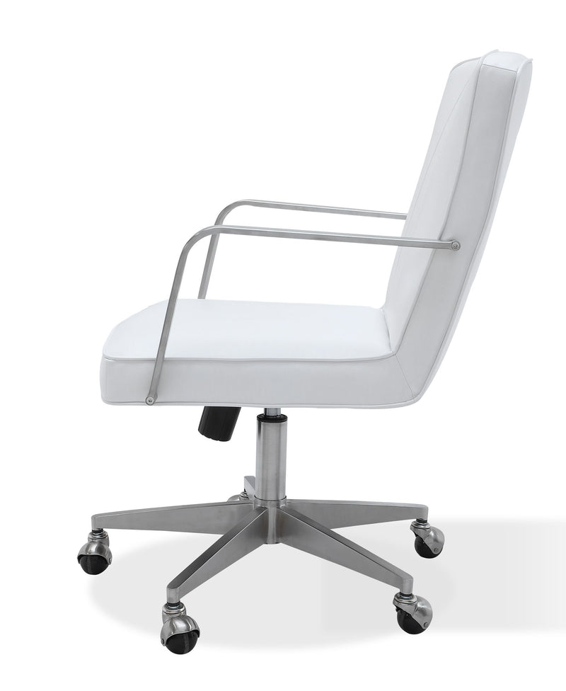 One Metal Frame Home Office Chair in Brushed Stainless Steel and White Leather