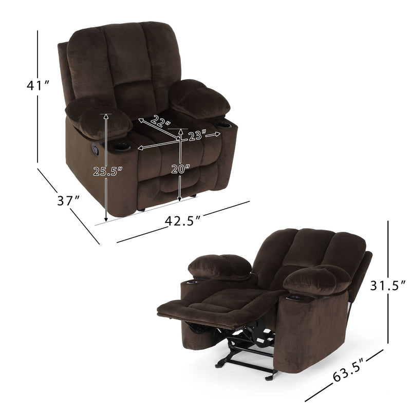 Luxurious Manual Recliner Chair With Skin-Friendly Fabric And Dual Cup Holders - R&R Furniture Gallery (Fountain Valley, CA)