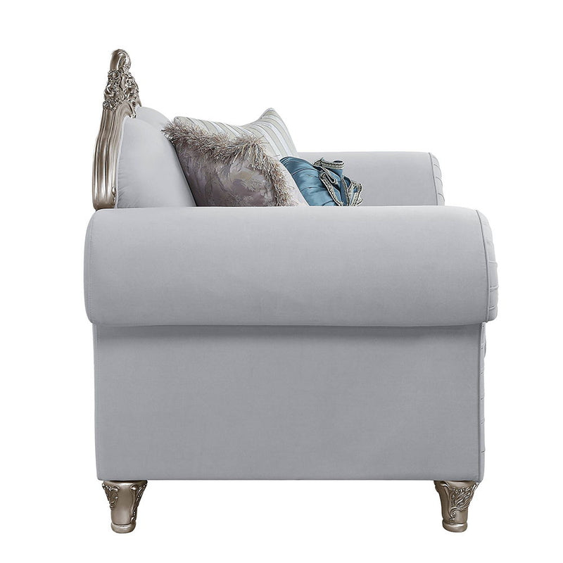Pelumi - Loveseat With 5 Pillows - Light Gray Linen & Platinum - R&R Furniture Gallery (Fountain Valley, CA)