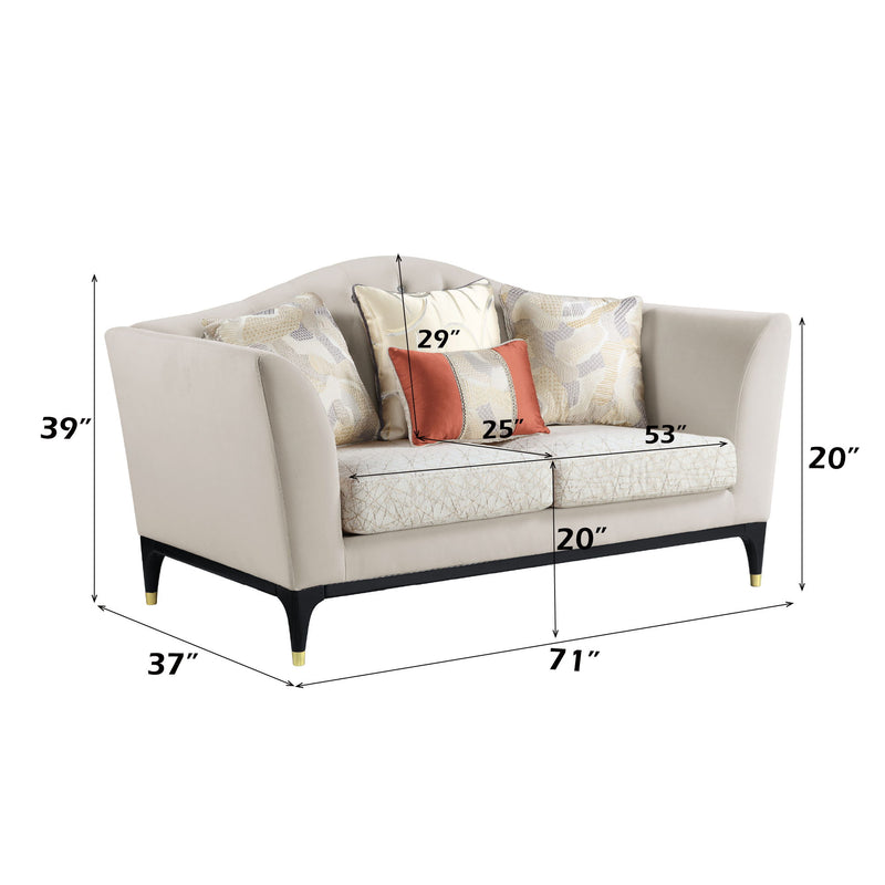 Tayden - Loveseat With 4 Pillows - Beige Velvet - R&R Furniture Gallery (Fountain Valley, CA)
