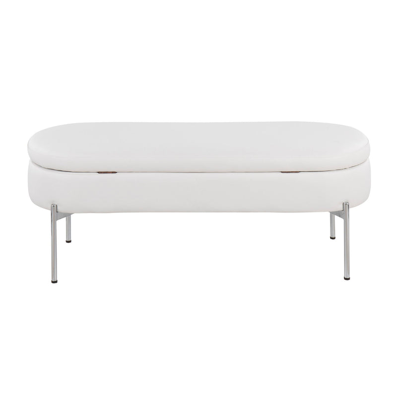 Lumi Source Chloe contemporary glam storage bench with plush cushion and sleek wooden legs, ideal for modern living spaces.