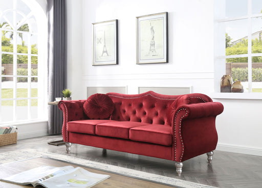Glory Furniture Hollywood stationary sofa with plush cushions and modern design, shown in a stylish living room setting.