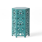 Noble House Eliana side table with a sleek, modern design, featuring a round wooden top and metal legs.