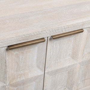 Classic Home Costa 4-door buffet cabinet with wood finish, featuring sleek handles and spacious storage compartments.
