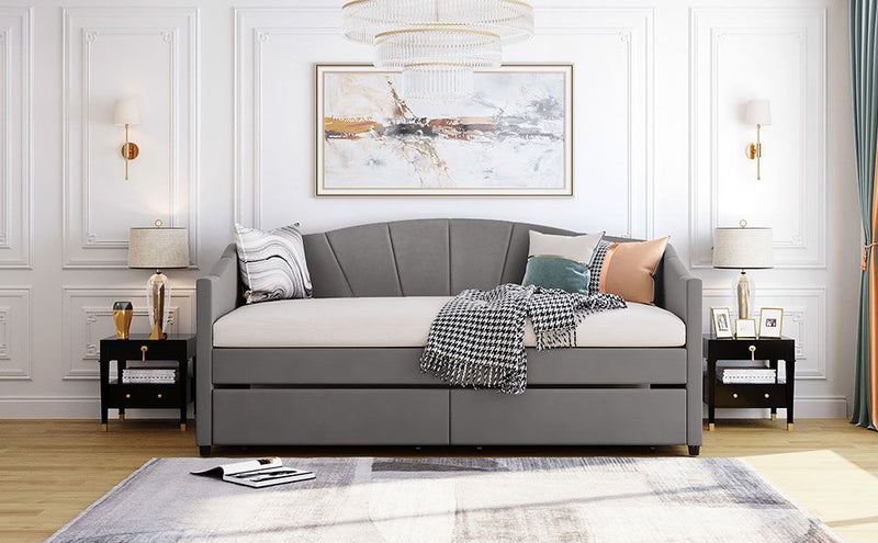 Upholstered Daybed With Two Drawers And Wood Slat - R&R Furniture Gallery (Fountain Valley, CA)