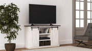Signature Design by Ashley Dorrinson TV stand with open shelves and storage compartments, crafted from dark wood for modern living rooms.