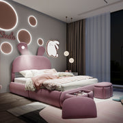 Full Upholstered Platform Bed With Cartoon Ears Headboard And LED Light - Pink - R&R Furniture Gallery (Fountain Valley, CA)