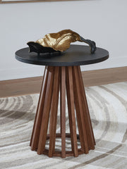 Kallari - Round End Table - Warm Brown / Black - R&R Furniture Gallery (Fountain Valley, CA)