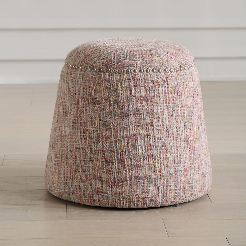 Uttermost Gumdrop upholstered ottoman with plush fabric and rounded shape, perfect for living room or bedroom decor.