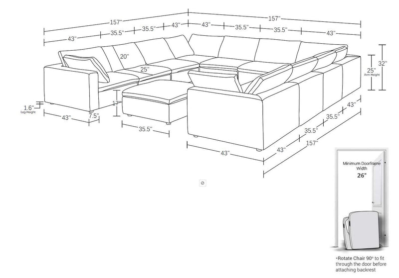 1100 - 11-Piece U-Shaped Sectional In Top-Grain Italian Leather