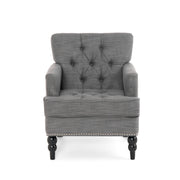 Noble House Harrison tufted club arm chair with button-tufted back and birch wood legs, cozy and stylish for living room decor.