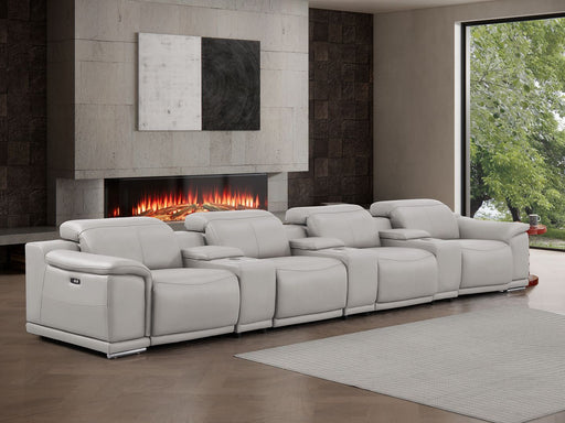 2679 - Genuine Leather Sofa With 4 Power Recliners, Power Headrests & 3 Storage Consoles - R&R Furniture Gallery (Fountain Valley, CA)
