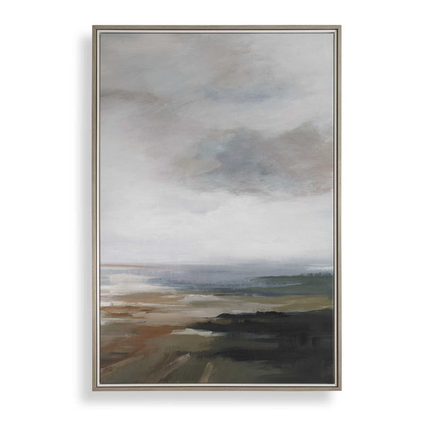 Lowlands - Framed Landscape Print - Black / Blue / Brown / Orange / White / Yellow