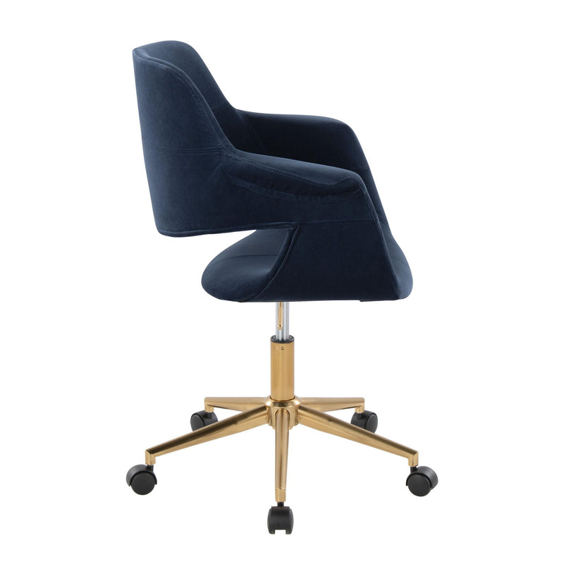 Lumi Source vintage Flair mid-century modern office desk chair with wooden armrests and black upholstered seat.