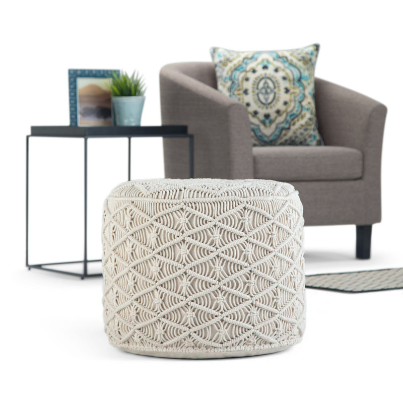 Coates - Round Macrame Pouf - Natural - R&R Furniture Gallery (Fountain Valley, CA)