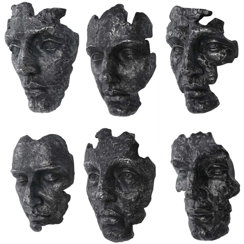 Set of six Uttermost self-portrait mask wall decor pieces featuring artistic face designs on textured backgrounds.