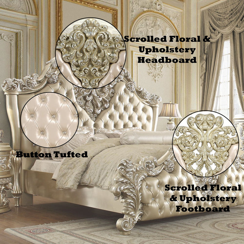 Vatican - Eastern King Bed - Synthetic Leather, Light Gold & Champagne Silver - R&R Furniture Gallery (Fountain Valley, CA)