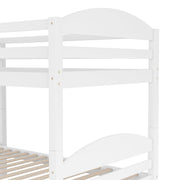 White DreamHaus twin L-shaped bunk bed with trundle, featuring sturdy wooden frame and space-saving design for children's bedroom.