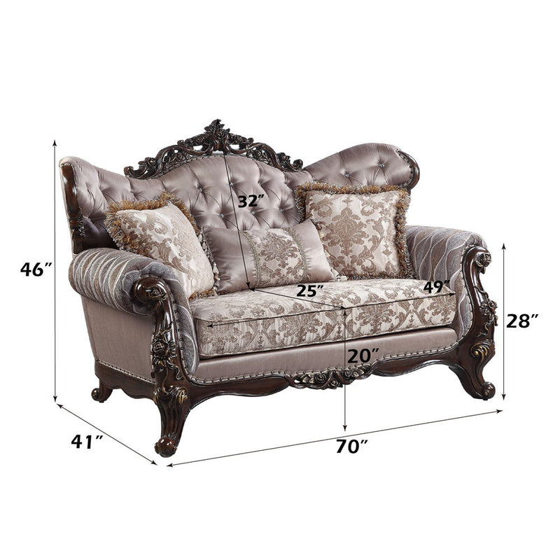 Benbek - Loveseat With 3 Pillows - Fabric & Antique Oak - R&R Furniture Gallery (Fountain Valley, CA)
