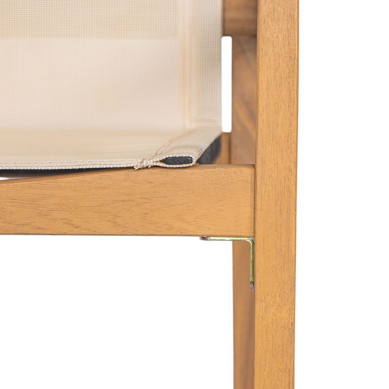 Set of two Noble House Belfast dining chairs with acacia wood frames and cushioned seating, showcasing elegant wood grain and sleek design.
