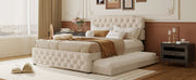 Upholstered Platform Bed With Trundle And 2 Sets Of USB Ports On Each Side, Fabric - R&R Furniture Gallery (Fountain Valley, CA)