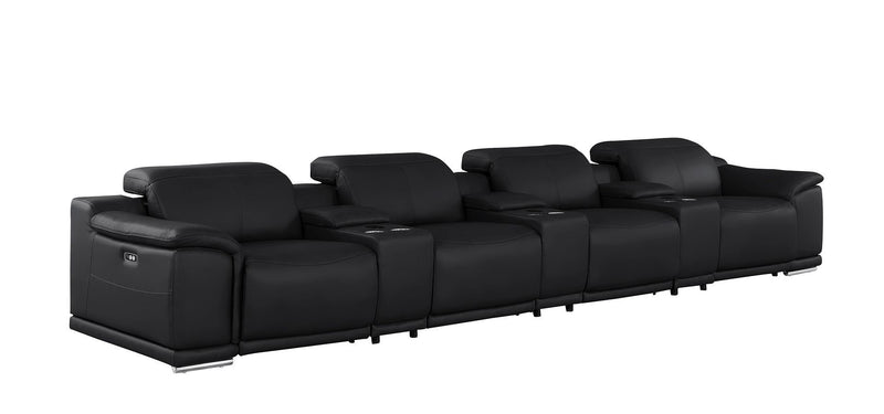 2679 - Genuine Leather Sofa With 4 Power Recliners, Power Headrests & 3 Storage Consoles