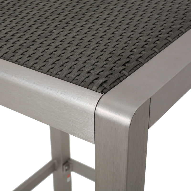Outdoor 43" Aluminum Bar Table With Rattan Table Top - Gray / Silver - R&R Furniture Gallery (Fountain Valley, CA)