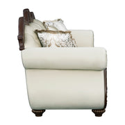 Pierce - Sofa With 5 Pillows - Beige Fabric & Cherry - R&R Furniture Gallery (Fountain Valley, CA)