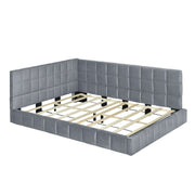 DreamHaus gray full size upholstered mid-century modern daybed with elegant design, sofa bed frame, and plush cushioning.