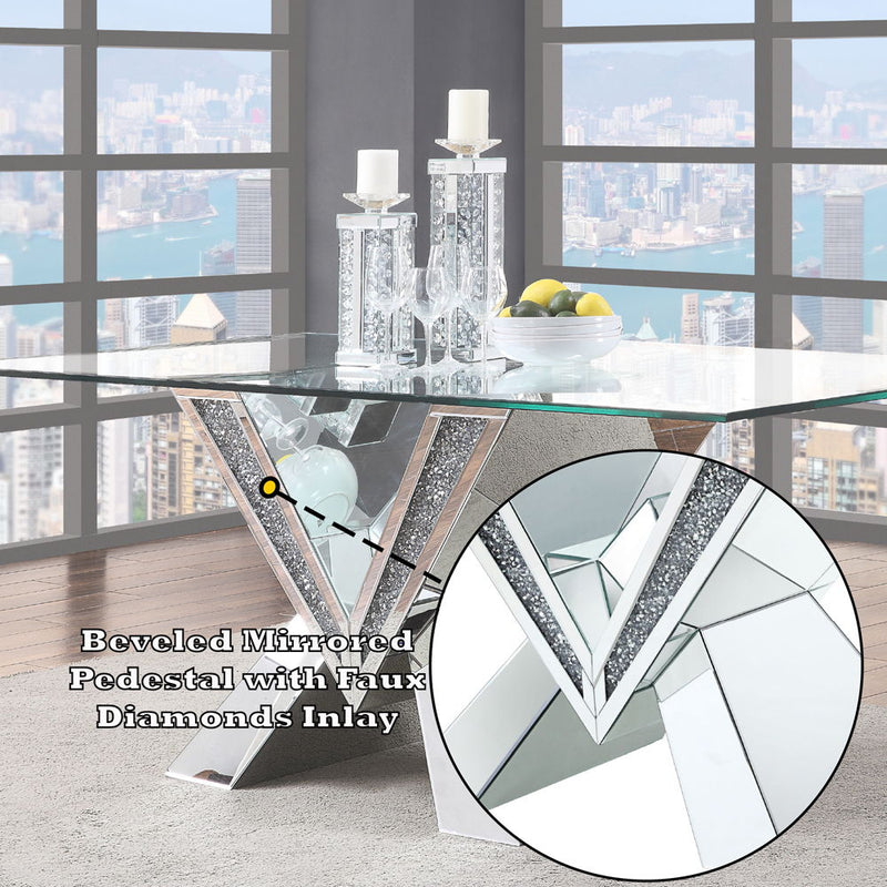 Noralie - 30" Dining Table - Mirrored, Faux Diamonds & Clear Glass Top - R&R Furniture Gallery (Fountain Valley, CA)