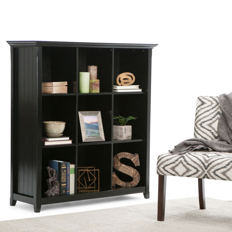 Simpli-Home Acadian handcrafted cube storage organizer with four open compartments for versatile home organization.