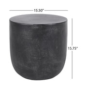 Outdoor lightweight concrete end table with natural texture and matte black finish, designed by Noble House.