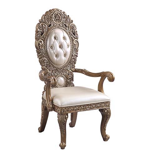 Constantine - Arm Chair (Set of 2) - Synthetic Leather , Brown & Gold - R&R Furniture Gallery (Fountain Valley, CA)