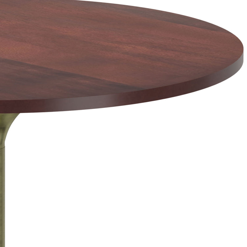 Simpli-Home Radford round walnut dining table with sturdy wood legs, ideal for modern dining spaces.