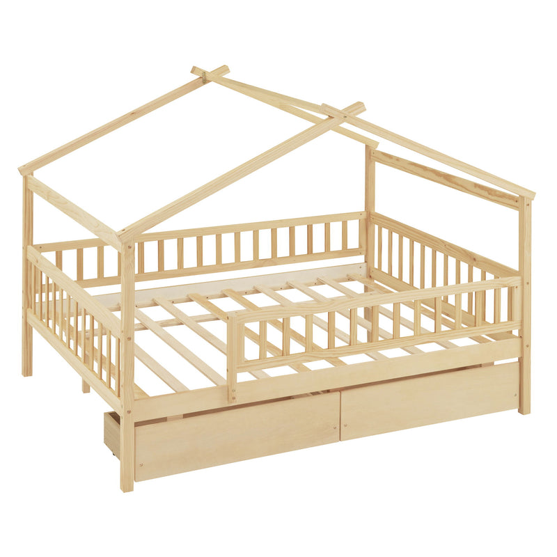 DreamHaus house bed with storage drawers, featuring a cozy house-shaped frame and two spacious drawers underneath for bedroom storage.